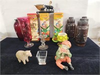 Misc vintage items - vases, peanut jars,