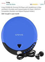 Craig CD2808-BL Personal CD Player with Headphones