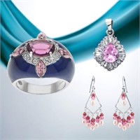CZ Pendant, Pearl Earrings & Crystal Enamel Ring