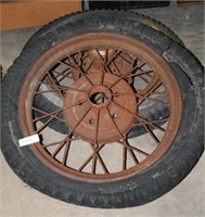 PAIR OF ANTIQUE WIRE-SPOKE WHEELS & TIRES