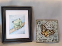 Original Frog Drawing & Butterfly Decor