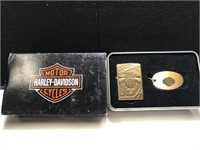 Harley Davidson Brass Zippo & Key Fob Set