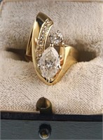 14kt Gold Marquis diamond ring - 1.79ct center