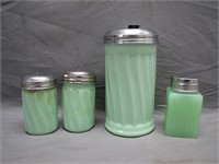 4 Vintage Jadeite Swirl Shaker Set