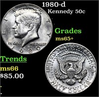 1980-d Kennedy Half Dollar 50c Grades GEM+ Unc