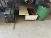 Antique Black Suitcase; White Cabinet; Wooden