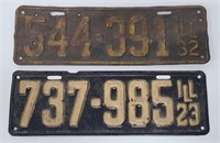 1923 & 1932 State of Illinois License Plates