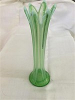 12" Mid Mod Green & Milk Glass Vase