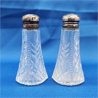 PRESSED GLASS AND STERLING S&P SHAKERS