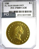 1795 $1 PCI PR69 CAM Flowing Hair Brass Copy