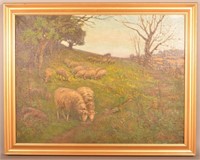 Seth C. Jones Sheep in Pasture Oil Painting.