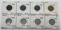 (8) Old German 10 Pfennig Coins: Dates Range