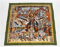 Hermes, "Tsitsika" Silk Scarf in Green