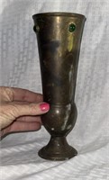 Tall Brass Goblet Colored Stones .