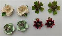 4 Vintage Figural Flower Ear Clips