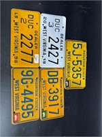 LOT OF 5 WEST VIRGINIA LICENSE PLATES DEALER TAGS