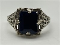 Antique 14K White Gold Fine Sapphire Ring