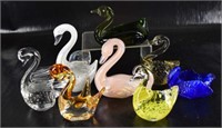 Eight Glass Swan Paperweights