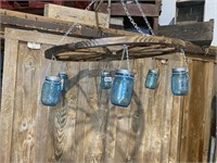 Wagon Wheel Replica & 6 Blue Mason Jars