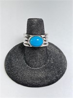 Sterling Turquoise Cabochon Ring 7 Gr Size 7
