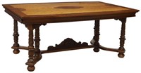 AMERICAN DEPRESSION-ERA MIXED WOOD EXTENSION TABLE