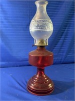 Vintage Red Glass Oil Lamp