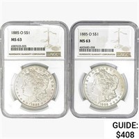 [2] 1885-O Morgan Silver Dollars NGC MS63