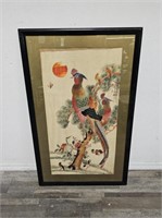 Vintage Chinese embroidered panel of two