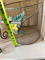 Wire Basket with metal flower