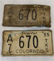 Pair of 1955 Co. truck plates