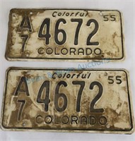 Pair of 1955 Colorado license plates