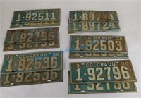 6 pairs 1938 Colorado license plates