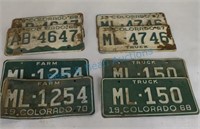 4 pair colorado plates 1967, 1968, 1969, 1970