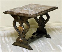 Acanthus and Heart Marble Top Walnut Coffee Table.