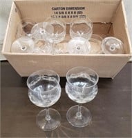 Set of 12 Etched Glass Wine Glasses