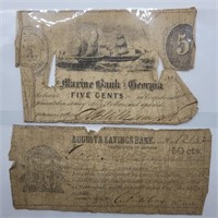 "RARE" 1861 AUGUSTA GA 50 CENT NOTE & 1863 MARINE