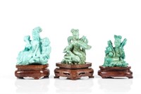 THREE CHINESE TURQUOISE CARVED LADIES
