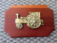 Brass Tractor on Wooden Plaque Door Knocker