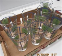 6 GLASS FLOWER TUMBLERS VERY NICE.