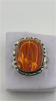 Orange Opal Sterling Ring Size 6.5