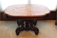 Walnut Victorian Ornate Marble Top Lamp Table