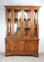 Vintage Curved Glass Maple Display Hutch Cabinet