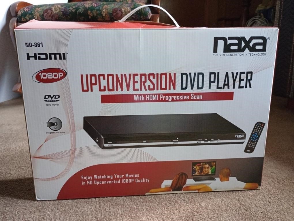 Naxa upconversion DVD player in original box.