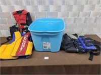 3 Adult life jackets with tote