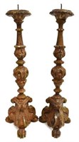 (2) ANTIQUE ITALIAN CARVED WOOD ALTAR PRICKETS