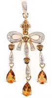 14K YELLOW GOLD LADIES PENDANT CITRINE GEMSTONES