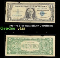 1957 $1 Blue Seal Silver Certificate Grades vf+