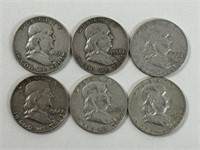 (6) FRANKLIN SILVER HALF DOLLARS