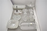 Glassware: Candle Holders, Large Candy Dish w/Lid,