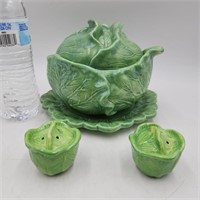 Vtg Holland Mold Cabbage Bowl Lid Salt & Pepper